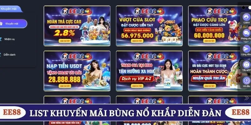 List khuyến mãi EE88 bùng nổ khắp các diễn đàn
